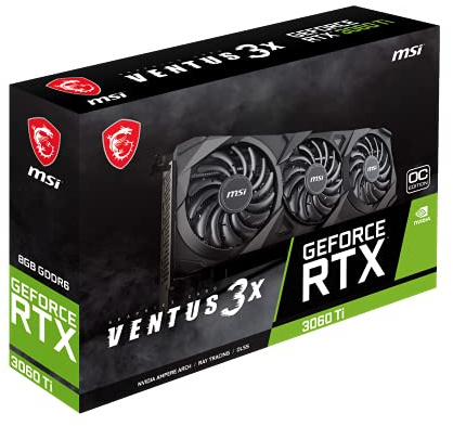 MSI Gaming GeForce RTX 3060 Ti LHR 8GB GDRR6 256-Bit HDMI/DP Torx Fan 3 Ampere Architecture OC Graphics Card (RTX 3060 Ti Ventus 3X 8G OC LHR)