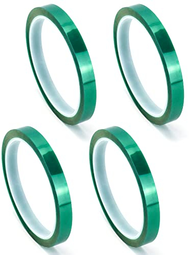 QWORK® 4 Rotoli Nastro Termico Nastro Alta Temperatura 10 mm x 33 m Nastro Kapton per Stampa Sublimatica, Trasferimento di Calore e Isolamento (Verde)