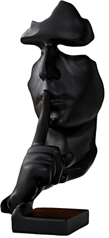 Skulptur Deko Wohnzimmer - 28 cm Schweigen ist Gold Statue Abstrakte Kunst Figur Skulptur Moderne Minimalistische Handwerk Ornamente Wohnzimmer Büro Arbeitszimmer Eingangs Dekor (Schwarz)