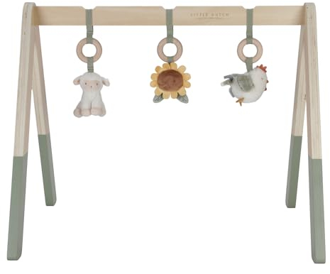 Little Dutch 8810 Holz Baby Gym Spieltrapez mit Stoff Anhängern - Little Farm (70x21,5x40 cm)