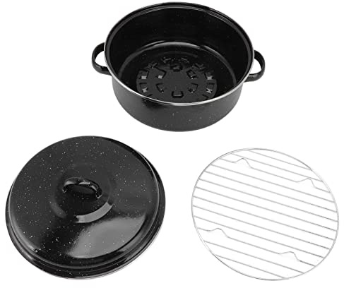 BORDSTRACT Roasting Pan with Lid, 26cm Enamel on Steel Oven Roaster Dishwasher Safe Cookware for Vegetables & Desserts