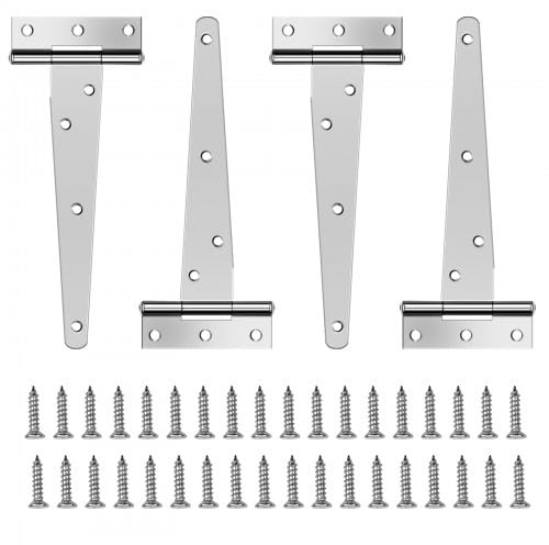 4 Pièces Charnières en T, 6 Pouces Charniere Porte Lourde Charnières Porte de Grange, Détachée Charnière en T Robuste Charnières en T Métalliques Galvanisé pour Clôtures en Bois Cabanons Armoires