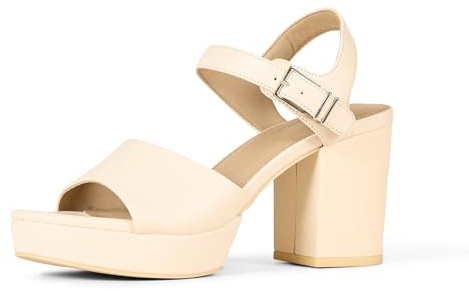 Amazon Essentials Sandalo con Tacco e Plateau Donna, Beige Pallido, 35 EU