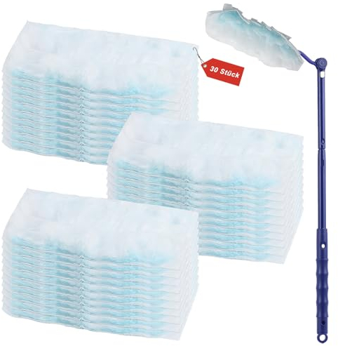 Tücher Kompatibel mit Swiffer Staubmagnet Nachfüllpack, 30 Stück Staubtuch Nachfüllung mit 1 Handgriff, Mikrofaser Staubtuch Staubwedel zum Reinigen von Staub Schmutz Reinigungsstaub Staubwedel