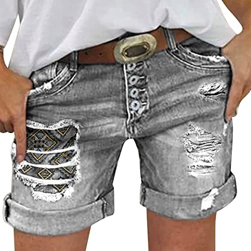 Jeans Shorts Damen Sommer - Kurze Jeanshose Damen High Waist Kurze Hose Damen Jeans mit Löchern Tasche Sexy Hotpants Sommerjeans Damenjeans Lässig Jeansshorts Damenshorts Jeans-Shorts Frauen