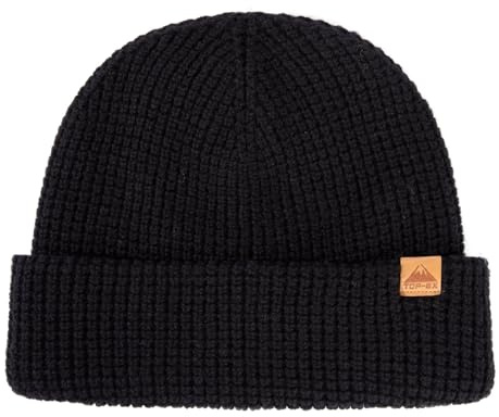 TOP-EX XL/XXL 50% Merinowolle Waffel Mütze Wintermuetze Herren Damen Fisherman Beanie Trawler Mütze Strickmuetze Warme Schwarz