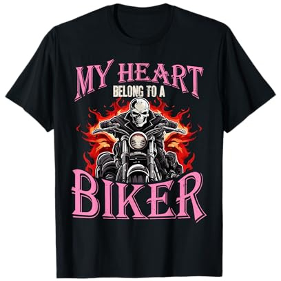 My Heart Belongs To A Biker Motorcycle Motorbike Women Girls T-Shirt