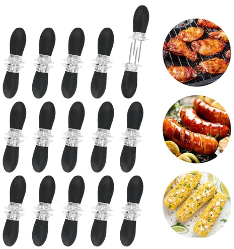 15 brochetas de maíz, soporte de acero inoxidable para mazorcas de maíz, soporte para maíz para barbacoa, tenedores de frutas, herramientas de cocina, soportes de acero inoxidable, color negro