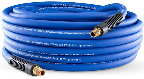 Poppstar PVC Hybrid tryckluftsslang 5 m, innerdiameter 9,2 mm, mässing slanganslutning 1/4 tum, 20 bar blå