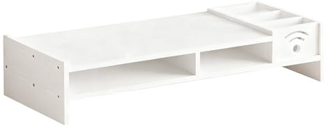 Skrivbordsskärmstativ - ergonomisk hylla med 2 nivåer, trälyftare, skrivbordsförvaring, robust arbetsstation med höjd 11 cm | För skärm, kompatibel med bärbar dator, PC,