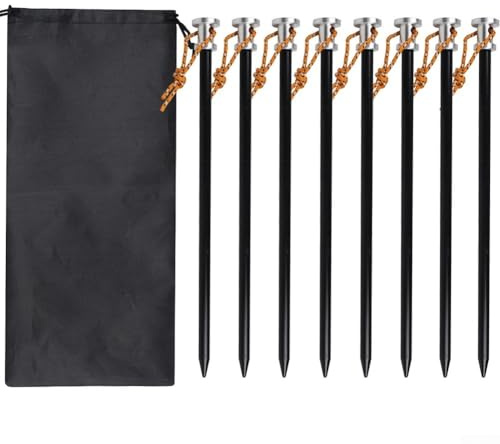 8 estacas de aluminio para camping, senderismo y actividades al aire libre, diseñadas para una fácil penetración en arena, barro y suelo duro (negro)