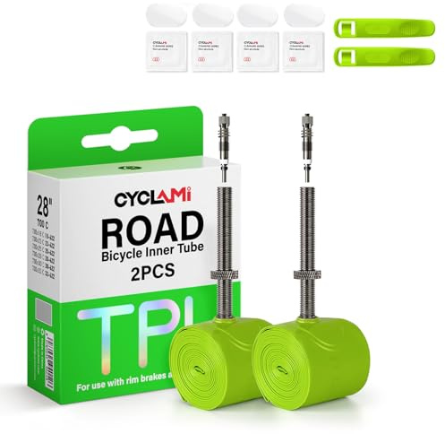 CYCLAMI 1/2/4 pieces TPU Inner Tube for Road Bikes with Removable Valve Core, 38g bicycle inner tube for 700C x 18/23/25/28/30/32C, Presta valve:45/60/80mm (2 inner tubes-FV:80MM)