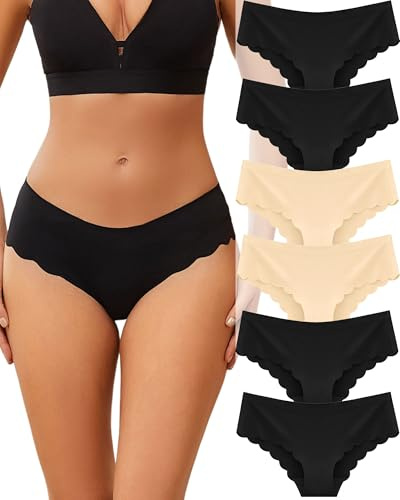 ALL OF SHE - 6 confezioni di mutande da donna, slip senza cuciture, con bordo ondulato, senza cuciture, morbide, invisibili, hipster, comode, multipack, traspiranti, S-XXL, L