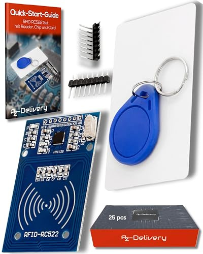 AZDelivery 25 x RFID Kit RC522 mit Reader, Chip und Card 13,56MHz SPI kompatibel mit Arduino und Raspberry Pi inklusive E-Book!