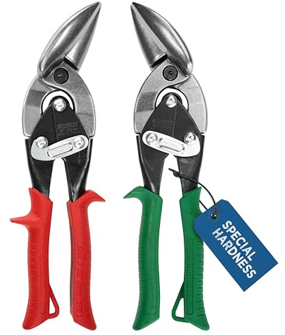 MIDWEST Special Hardness Aviation Snip - Left and Right Cut Offset Stainless Steel Cutting Shears with Forged Blade & KUSH'N-POWER Comfort Grips - MWT-SS6510C