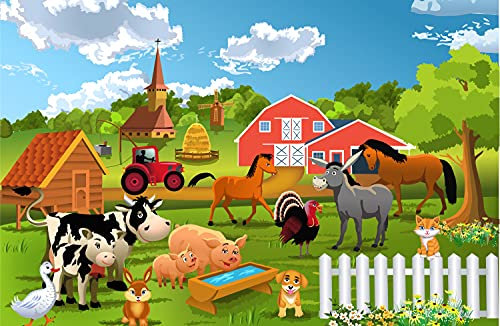 BAUERNHOF Fototapete VLIES-350x260 cm (071A)-Natur Landschaft Bäume Pferd Pony Kühe Tiere Wandtapete-Inkl. Kleister-Vliestapete Bild Dekoration Wand-Dekor Moderne Motiv-Tapete Panorama Poster XXL