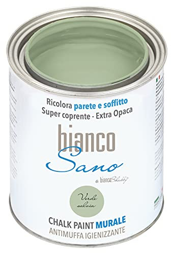 Chalk Paint ANTIMUFFA IGIENIZZANTE specifica per PARETI biancoSano Verde Salvia - Ricolora e sanifica il tuo ambiente (1 Litro)