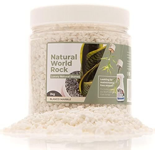 Easihold Natural World Rock Plant topper stenar - vackra naturliga stenar | 2 kg | 5 mm diameter | perfekt för växtkrukor inomhus och ute | för hem, trädgård, växtkrukor och (Blanco-marmor)