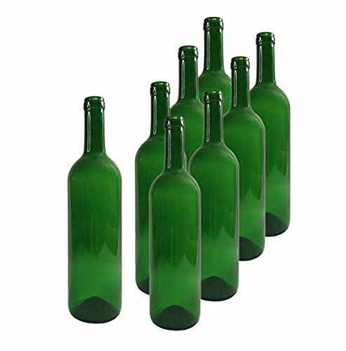 DIAH DO IT AT HOME 8 Pack Green Glass Wine Bottles 750ml (0.75L) - UV Protective Glass for DIY Homebrew Wine Making, Cider & Mead - Standard Bordeaux Style Cork Neck Bottles (Set of 8)
