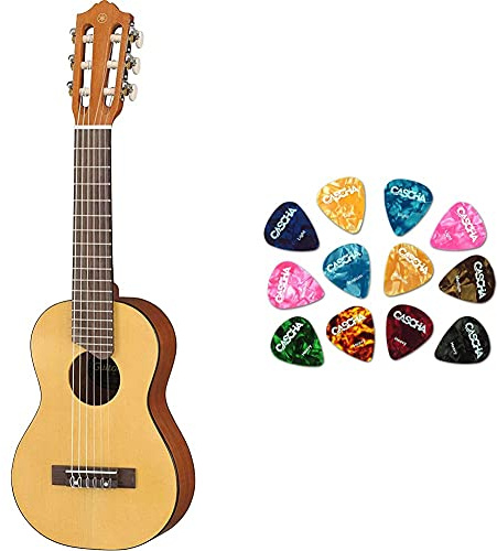 Yamaha Gl1 Guitalele - Chitarra In Legno Con Dimensioni Ukulele - 6 Corde, Custodia Inclusa, Da Viaggio & Cascha 12 Plettri Per Chitarra, Chitarra Acustica Classica, Chitarra Elettrica