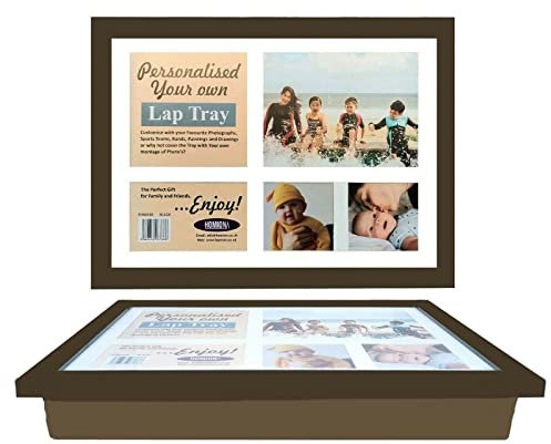 Personalised Wooden Lap Tray Breakfast, Food, Laptop Table with Bean Bag Soft Cushion Padded Compact in Gift Pack Wood Beanbag Support Tray Camping Caravan Bed Tray Photo Frame (Brown)