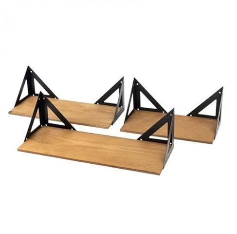 Velano - Loft Wandregal Komplettset, Metallregal, Schweberegal, Hängeregal - 42/36/29 cm, Schwarz Eisen, Kiefernholz - 3er-Set Regale für Küche, Badezimmer, Wohnzimmer, Schlafzimmer - FBL 1
