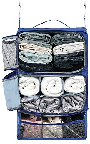 Surblue Mensole Sospese Borsa da Viaggio Cubo di Imballaggio a Compressione per Valigia Pieghevole con Strato di Estensione Ampia Capacità Blu XXL