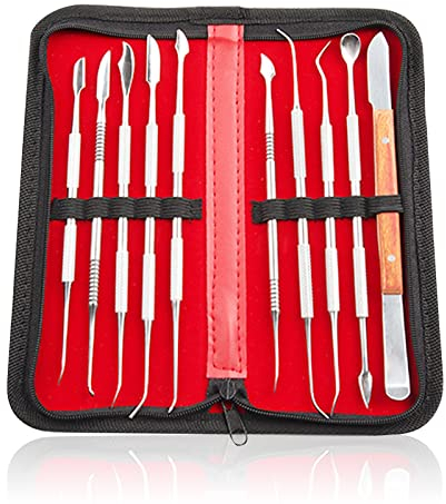Nizirioo Modellierwerkzeug Modelierwerkzeugset Wachsschnitzer Werkzeuge: 10 Stück Töpferwerkzeug Set Edelstahl mit Tragetasche, Ton Werkzeug,Doppelendig Schnitzwerkzeug für Bildhauerei, Detaillierung