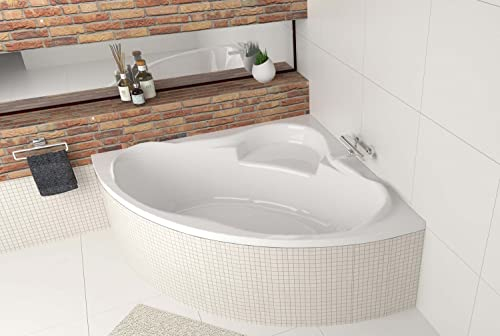 ECOLAM® symmetrische Badewanne Eckbadewanne Venus Acryl weiß 150x150 cm + Ablaufgarnitur Ab- und Überlauf Automatik Füße Silikon Komplett-Set