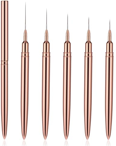 WLLHYF 5Pcs Nail Art Liner Brushes, Painting Nail Art Brushes for Long Lines, Details, Fine Drawing Nail Dotting Drawing Tool Set 7mm/9mm/11mm/15mm/25mm(Gold