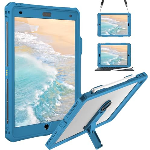 ShellBox Case iPad 10.2 9th /8th/7th Generation Waterproof Case, Full-Body Heavy Duty Shockproof Protective Cover Built-in Screen Protector with Shoulder Strap for iPad 10.2 2024-2019 (Teal)