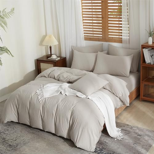 YASMENG Halbleinen Bettwäsche 200x220 Hellgrau Bettwäsche Leinen und Baumwolle Bettwäsche Weich Atmungsaktiv Kuschelig Modern Leinen Bettwäsche 3 Teilig mit Reißverschluss und 2 Kissenbezüge 80x80 cm