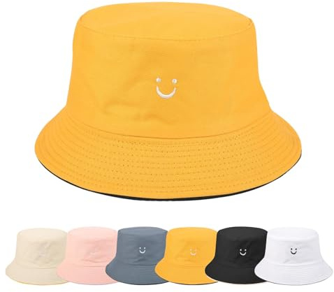 Sombrero de pescador para mujer, sombrero de verano, sonrisa, multicolor, bordado, unisex, sombrero de pescador, sombrero de algodón, gorro de impresión, sombrero de ocio, para exteriores, a, Talla