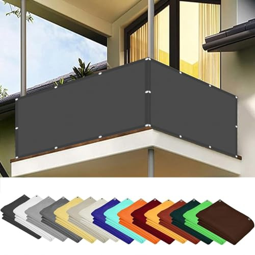 Pantalla para Balcón 80 x 425 cm Protección de Privacidad Opaca Revestimiento de Balcón Valla Jardin con Ataduras de Cables Pantalla Protectora para Barandilla de Terraza, Gris Oscuro
