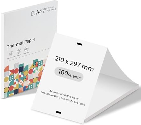 vretti A4 Folding Thermal Printer Paper, 100 Sheets, 210x297mm (8.27x11.69), Thermal, BPA Free, Compatible with P83 and Other A4 Portable Printers