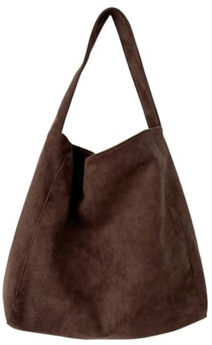 HiTotes Wildleder-Tragetasche, große Wildledertasche, Herbst-Geldbörse, Hobo-Tasche für Damen, Slouch-Tasche, Wildledertasche, Hobo-Handtasche, Arbeitstasche, coffee, 40cm