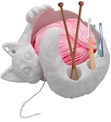 Cat Yarn Bowl For Crocheting 3D, Large Capacity Storage Container for Candy Keychain Accessories On Desk, Lovely Sleeping Cat Ornaments Organizer, Special Crochet Bowl, Feeding Bowls, Multi-purpose