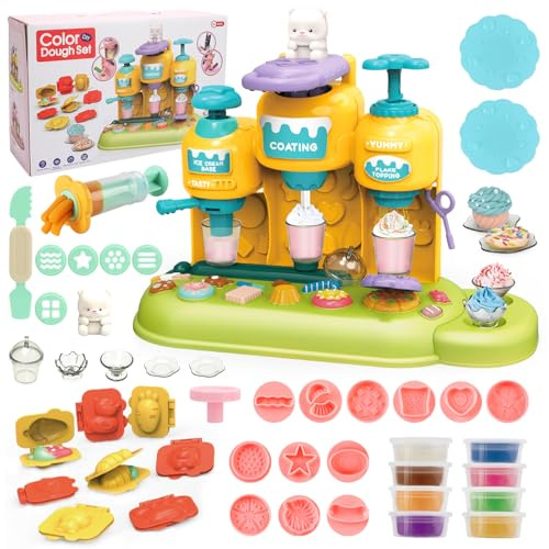 deAO Knete Dough Set für Kinder - 51-teiliges Kitchen Kreative Knete-Set mit Eismaschine & Zubehör Geschenkidee für Mädchen & Jungen ab 3 Jahren