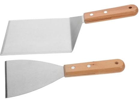 FONDOTIN 2piezas Espátula De Acero Inoxidable y Rascador De Cocina Herramientas para Grill y Plancha Utensilios De Cocina Versátiles y Fáciles De Limpiar