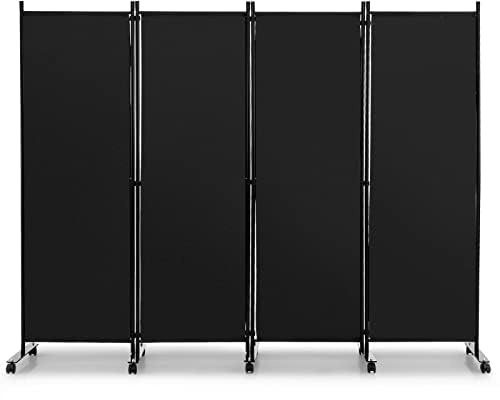FANTASK 225 x 173 cm Biombo con Ruedas, biombo de 4 Piezas, Plegable, de Tela, Color Negro