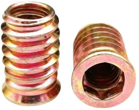 BACSHBY 20 Piezas Insertos Roscados para Madera M10x25mm, Manguitos Roscados de Acero al Carbono para Muebles, Tuercas de Inserción Galvanizadas
