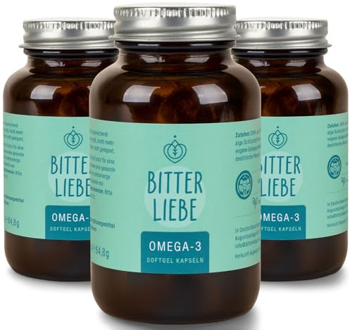 BitterLiebe - Omega 3 vegan Kapseln hochdosiert aus pflanzlichem Algenöl - hochwertigem EPA und DHA - Premium Omega-3-Fettsäuren für Veganer - leicht schluckbar ¹