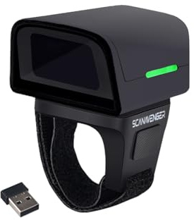 ScanAvenger 1D 2D QR Ring Barcode Scanner – Wearable Mini Bluetooth Wireless Finger Reader, USB & 2.4GHz, Compatible with iOS, Android, Windows, for Warehouse, Store & Inventory Use