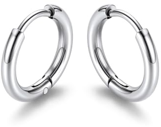 GoldChic Boucles d'oreilles Femme Homme Petits Créoles Raffiné Or/Argent | Anneau Oreille Femme Simple Acier Inoxydable, 8/9/10/12/14/16mm Petite Anneau Boucles d'oreilles Homme Bijoux Exqui Cadeaux