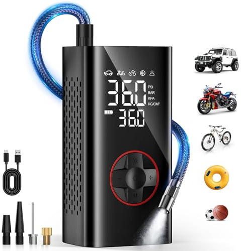 Tire Inflator Portable Air Compressor - 150 PSI Portable Air Pump for Car Tires, Cordless Electric Bike Tire Pump with Digital Pressure Gauge