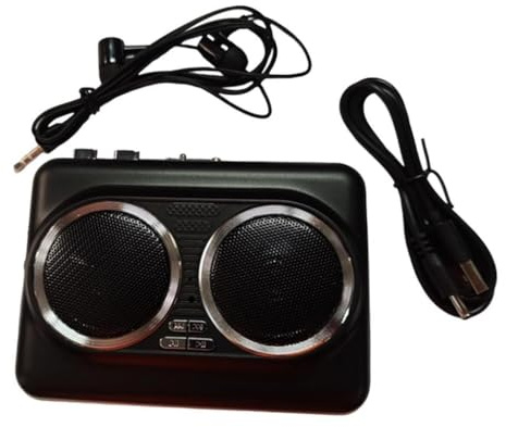Milageto Reproductor Cassette Digitalizador de MP3 con Altavoces Estéreo Salida para Auriculares Y Control de Volumen Material PP Adecuado para, Negro
