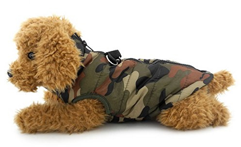 SELMAI Mantel Hund Wasserdicht Wintermäntel für Hunde Katze Kostüm Softgeschirr Weste für Kleine Hunde Fleecejacke Jacke Chihuahua Dackel Gepolsterte Reißverschluss Warme Haustierkleidung Grün Camo M