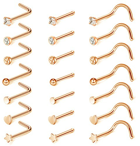 D.Bella 20g Nasenstecker Chirurgenstahl Nasenpiercing Nase Stecker CZ Nasenstecker für Frauen Männer Piercing Schmuck Silber und Rosegold Farbe