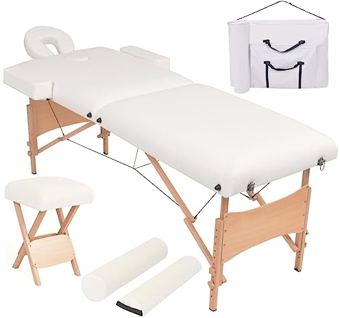 vidaXL Massageliege 2 Zonen Tragbar mit Hocker Therapie Massagetisch Massagebank Kosmetikliege Therapieliege Massage Liege 10cm Polsterung Weiß