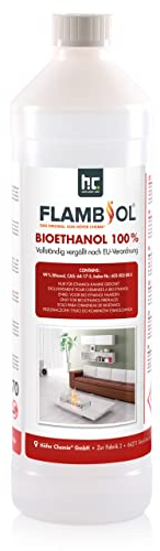 Höfer Chemie FLAMBIOL® Bioéthanol 1 L Ultra Pur 100% - Combustible Écologique pour Cheminées de Table et Poêles en Acier Inoxydable, Combustion Propre et Inodore